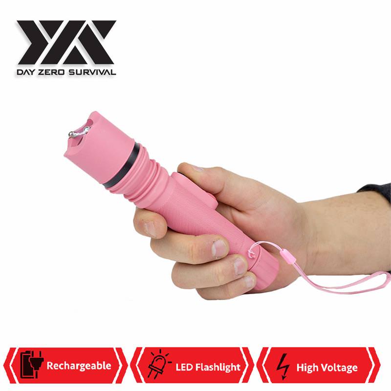 DZS Powerful 10 Million Volt LED Flashlight Stun Gun Rechargeable Pink - Tophatter's Army Products & Self Defense Collectible Weapons - Tophatter Daily Deals